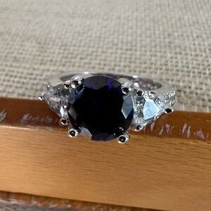 Synthetic sapphire and white topaz ring in sterling silver Size 8